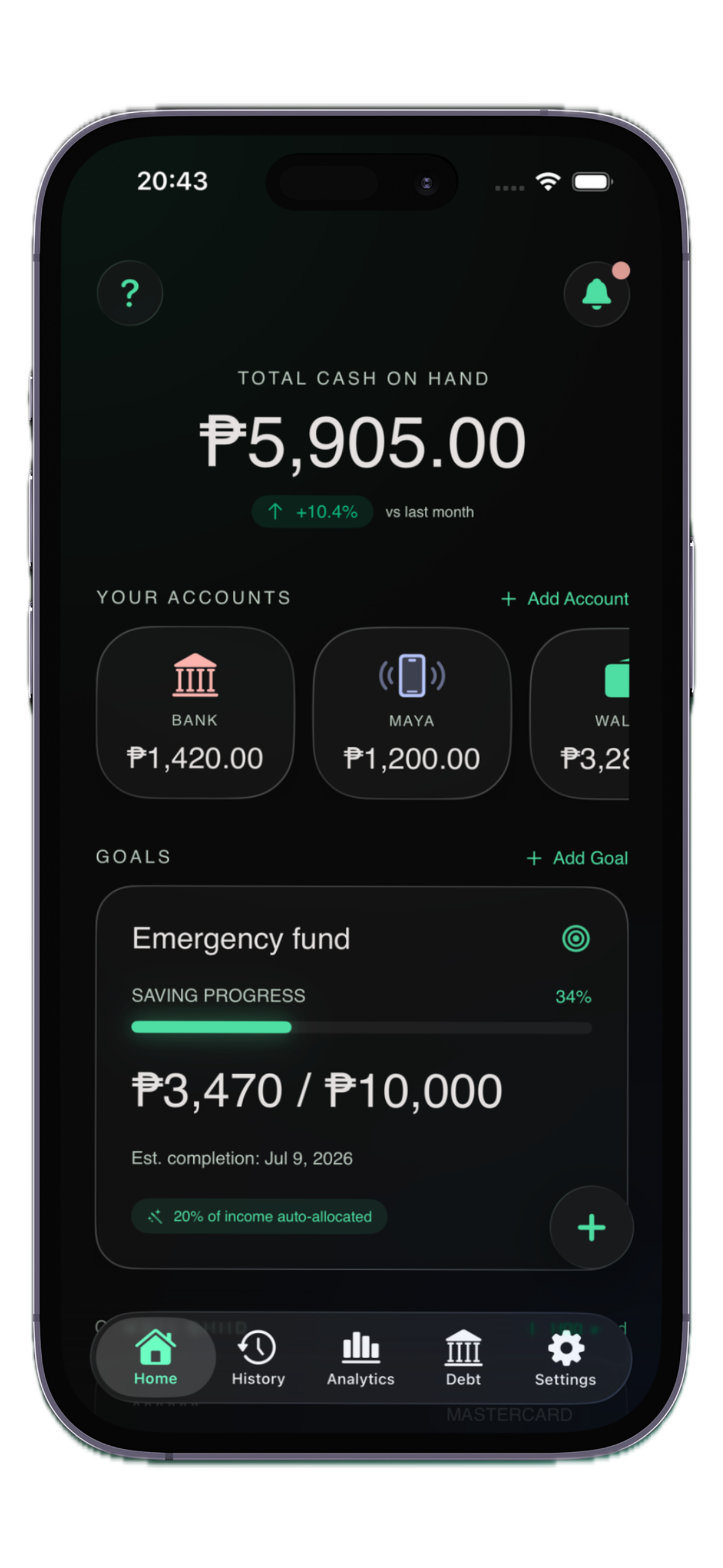 Cashtra dashboard preview on iPhone